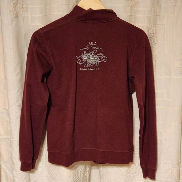 🦅 Harley-Davidson Maroon Scroll Wing Zip Hoodie S Sioux Falls 🦅 - Picture 3 of 6